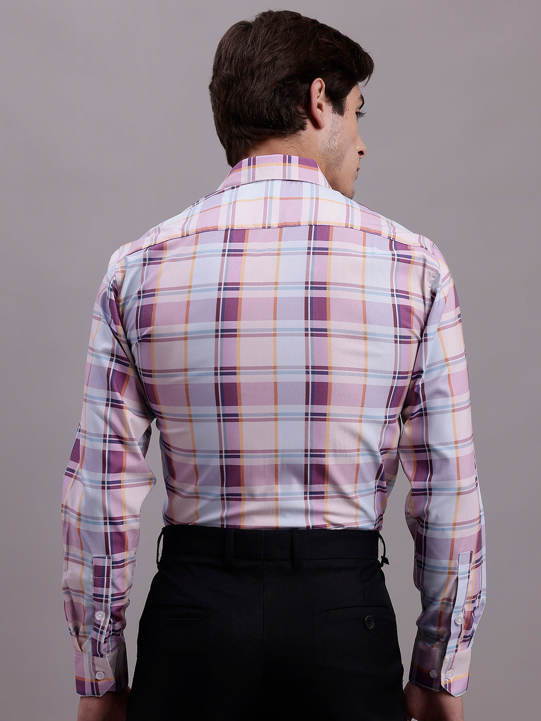 Jainish Men's Cotton Blend Checked Formal Shirt - Wine | Grocsy