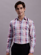 Jainish Men's Cotton Blend Checked Formal Shirt - Wine | Grocsy