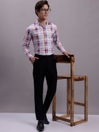 Jainish Men's Cotton Blend Checked Formal Shirt - Wine | Grocsy