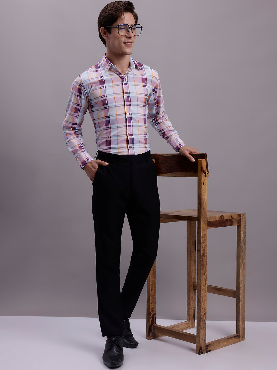 Jainish Men's Cotton Blend Checked Formal Shirt - Wine | Grocsy