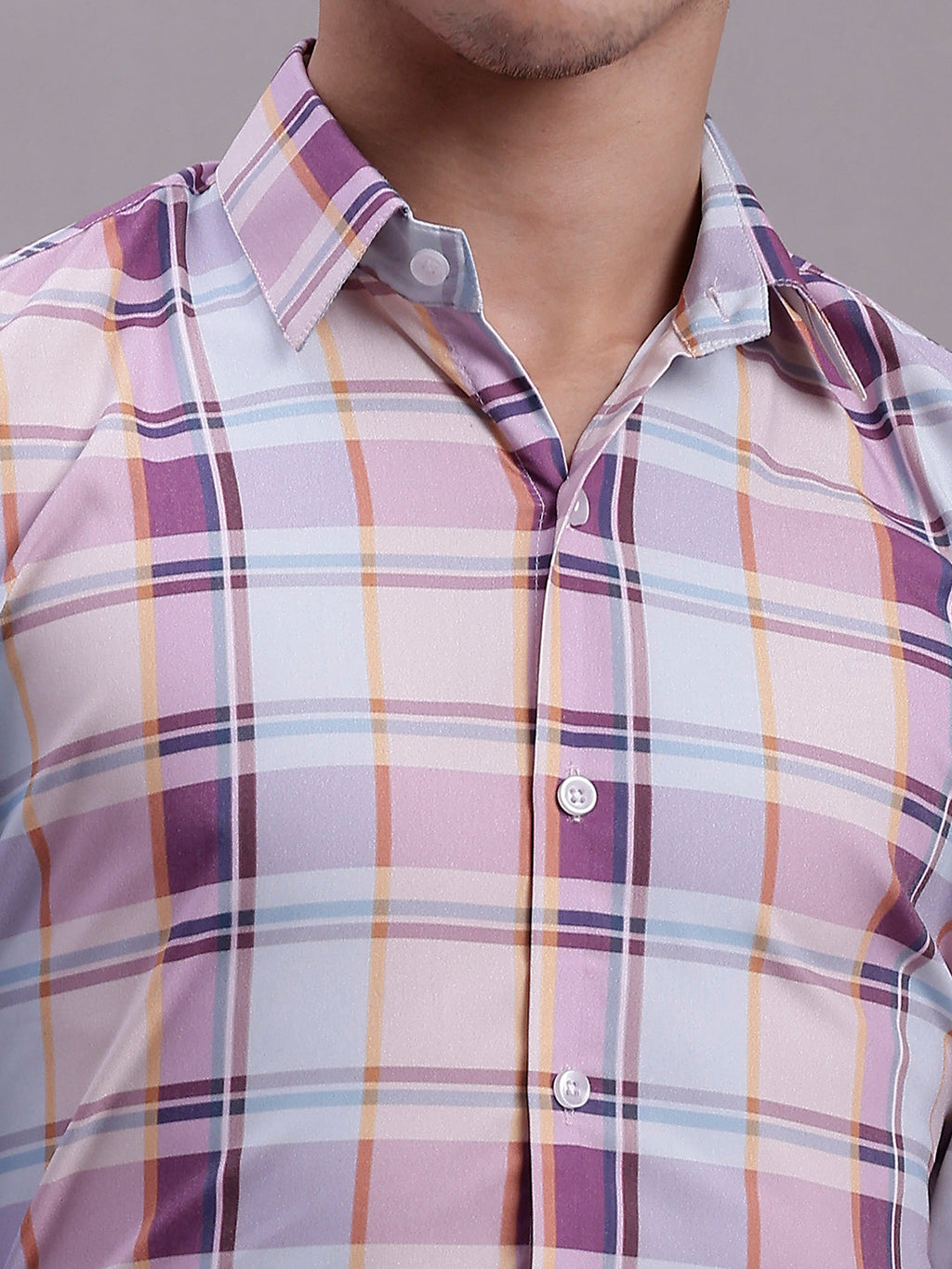 Jainish Men's Cotton Blend Checked Formal Shirt - Wine | Grocsy