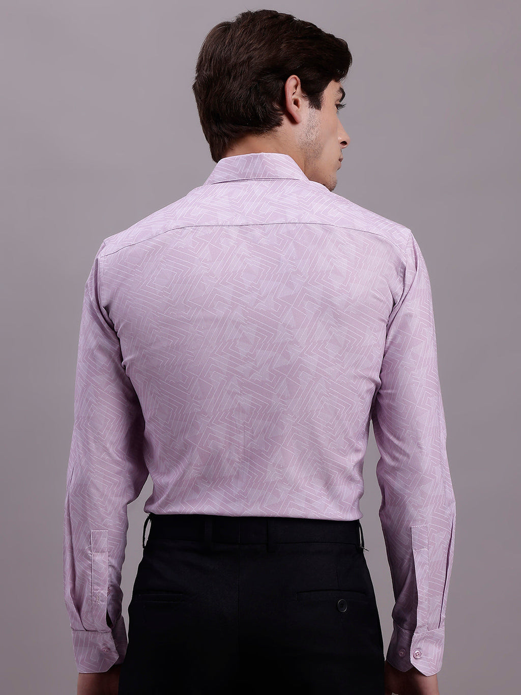 Jainish Men's Geomatric Printed Cotton Blend Formal Shirt - Light-Purple | Grocsy