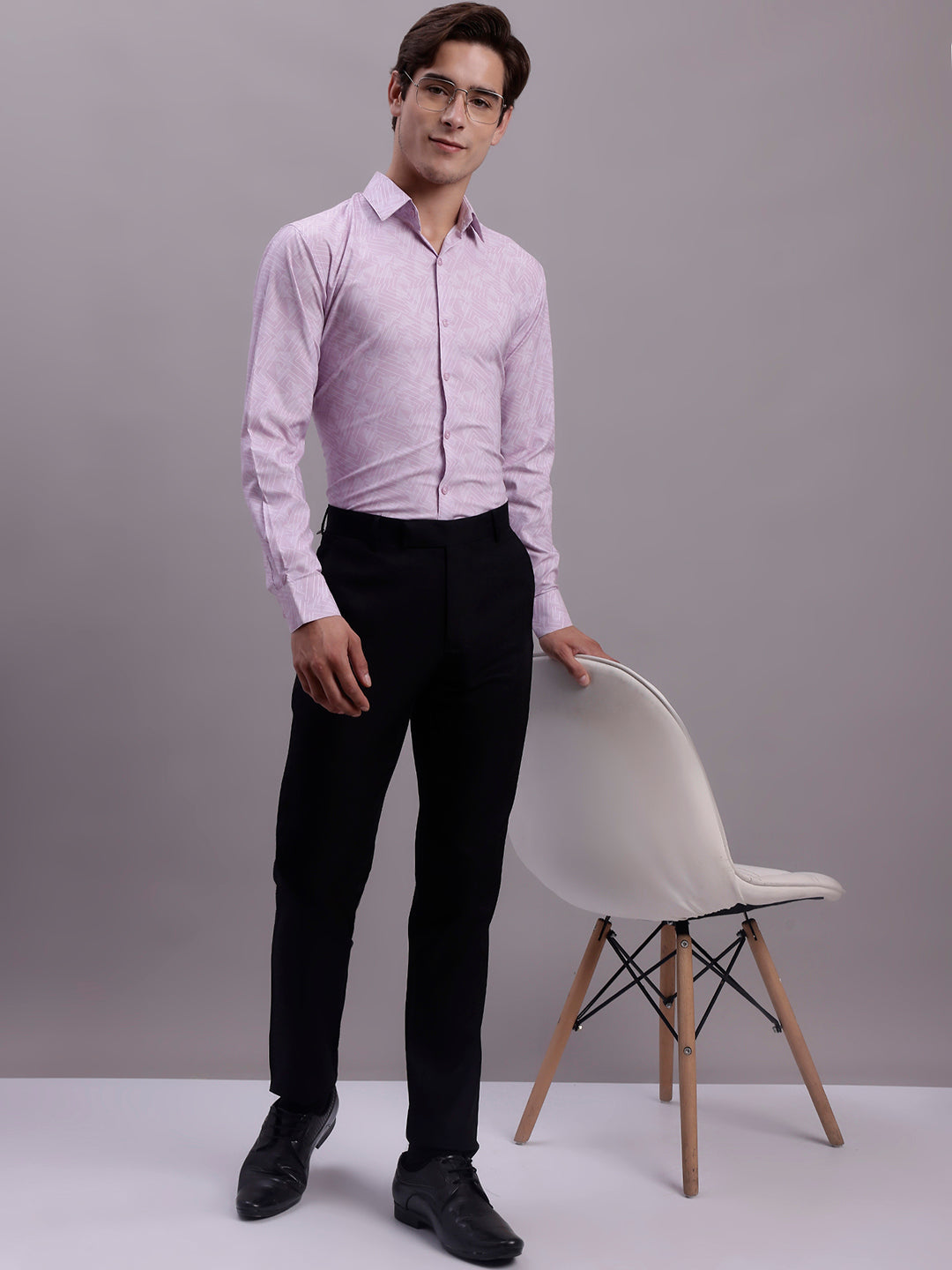 Jainish Men's Geomatric Printed Cotton Blend Formal Shirt - Light-Purple | Grocsy