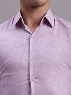Jainish Men's Geomatric Printed Cotton Blend Formal Shirt - Light-Purple | Grocsy