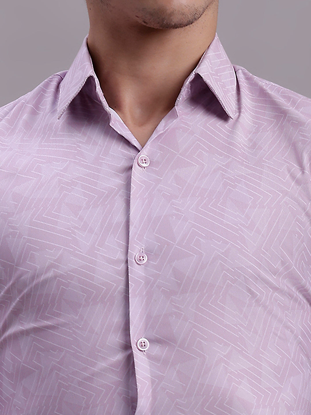Jainish Men's Geomatric Printed Cotton Blend Formal Shirt - Light-Purple | Grocsy