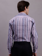 Jainish Men's Cotton Blend Striped Formal Shirt - Purple | Grocsy