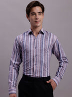 Jainish Men's Cotton Blend Striped Formal Shirt - Purple | Grocsy
