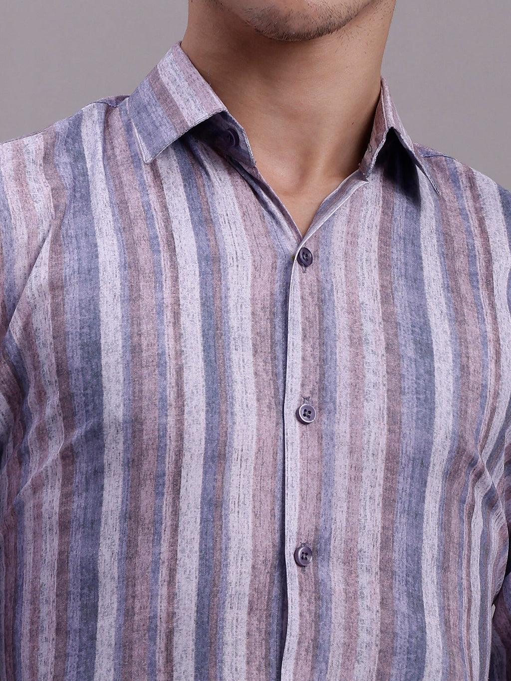 Jainish Men's Cotton Blend Striped Formal Shirt - Purple | Grocsy