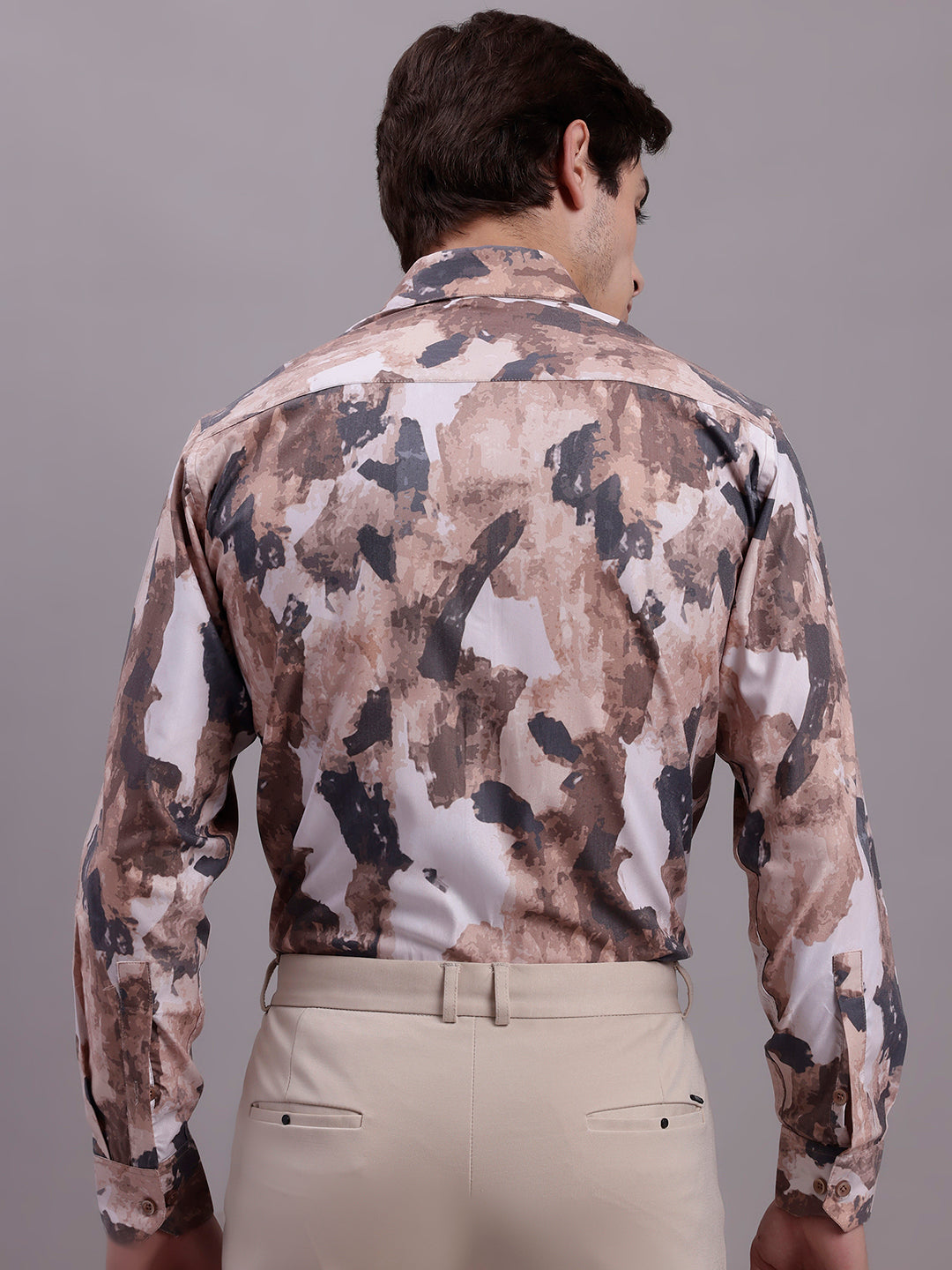 Jainish Men's Printed Formal Shirt - Brown | Grocsy