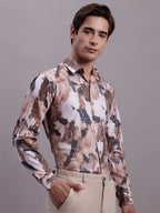 Jainish Men's Printed Formal Shirt - Brown | Grocsy