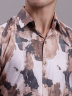 Jainish Men's Printed Formal Shirt - Brown | Grocsy