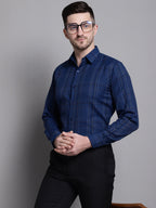 Jainish Men's Classic Checks Formal Shirt - Blue | Grocsy
