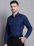 Jainish Men's Classic Checks Formal Shirt - Blue | Grocsy