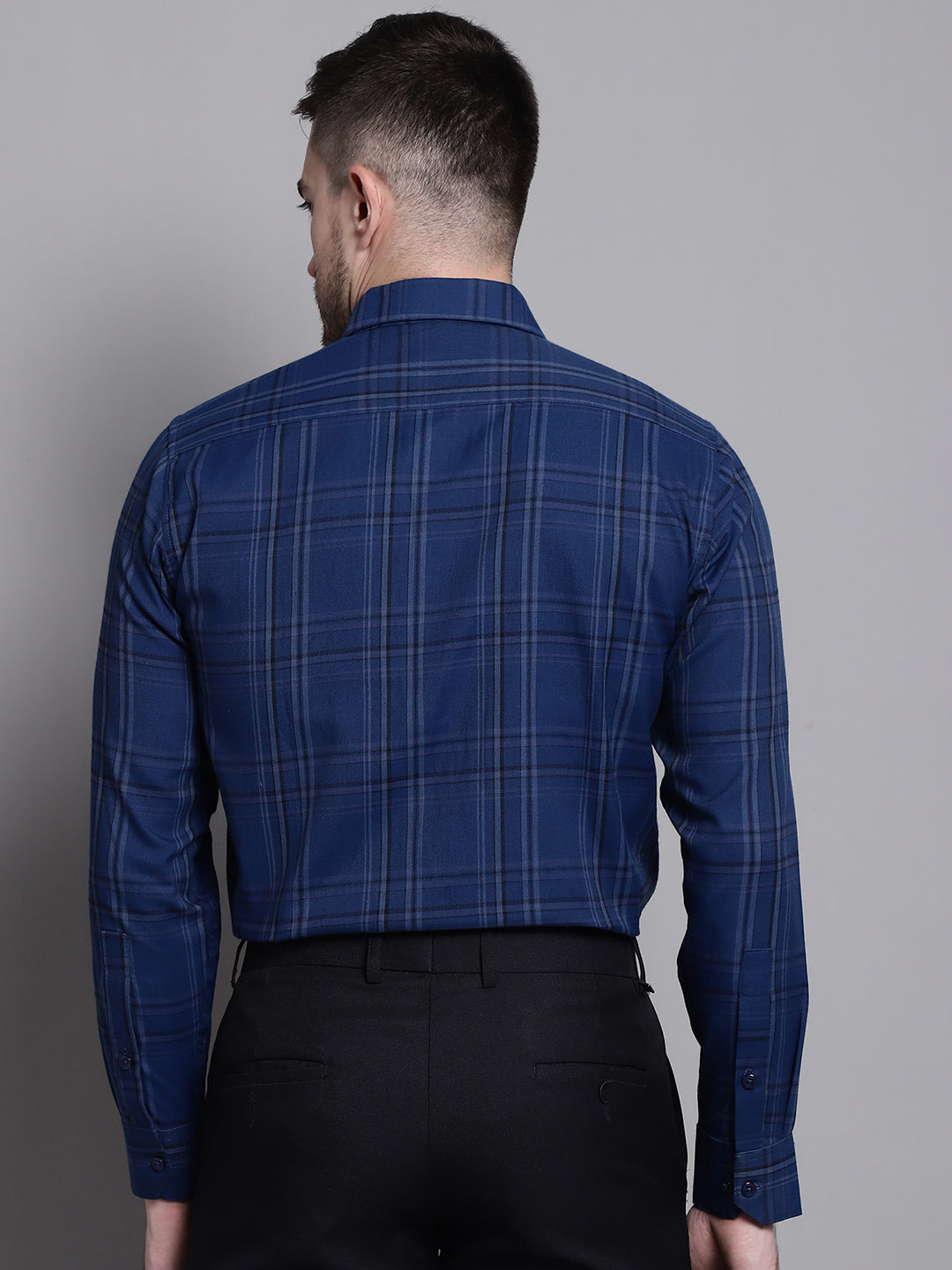 Jainish Men's Classic Checks Formal Shirt - Blue | Grocsy
