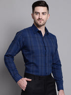 Jainish Men's Classic Checks Formal Shirt - Blue | Grocsy