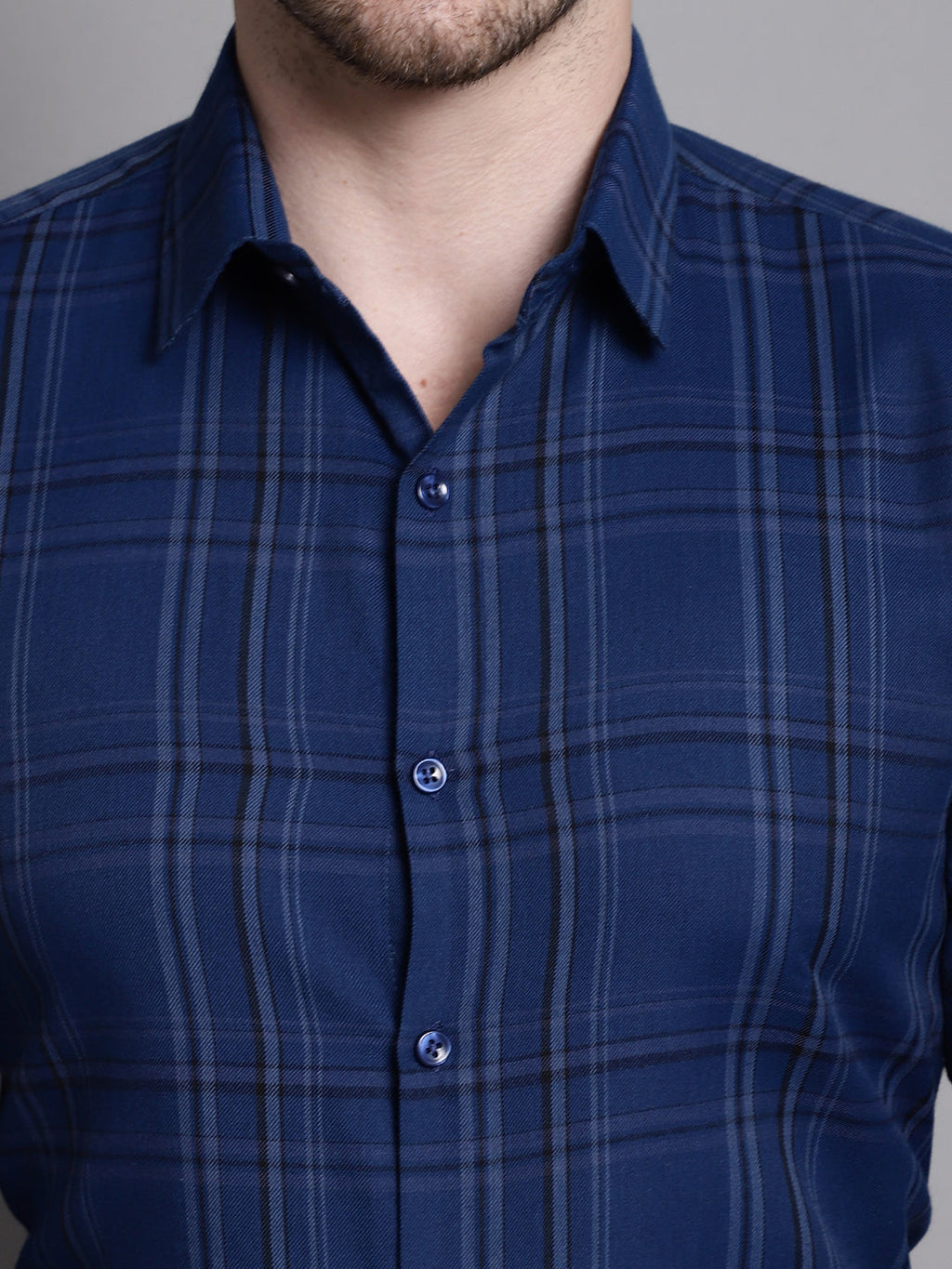 Jainish Men's Classic Checks Formal Shirt - Blue | Grocsy