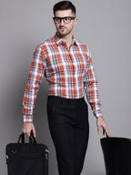 Jainish Men's Classic Checks Formal Shirt - Brown | Grocsy