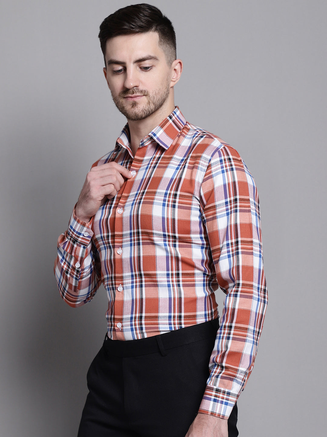 Jainish Men's Classic Checks Formal Shirt - Brown | Grocsy