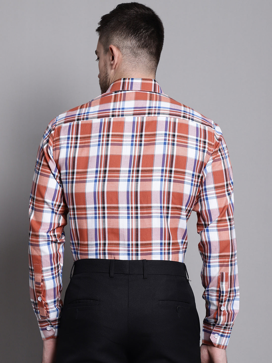 Jainish Men's Classic Checks Formal Shirt - Brown | Grocsy