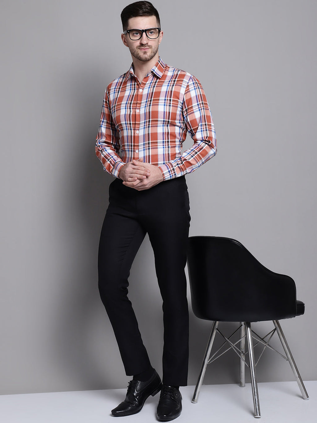 Jainish Men's Classic Checks Formal Shirt - Brown | Grocsy