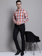 Jainish Men's Classic Checks Formal Shirt - Brown | Grocsy