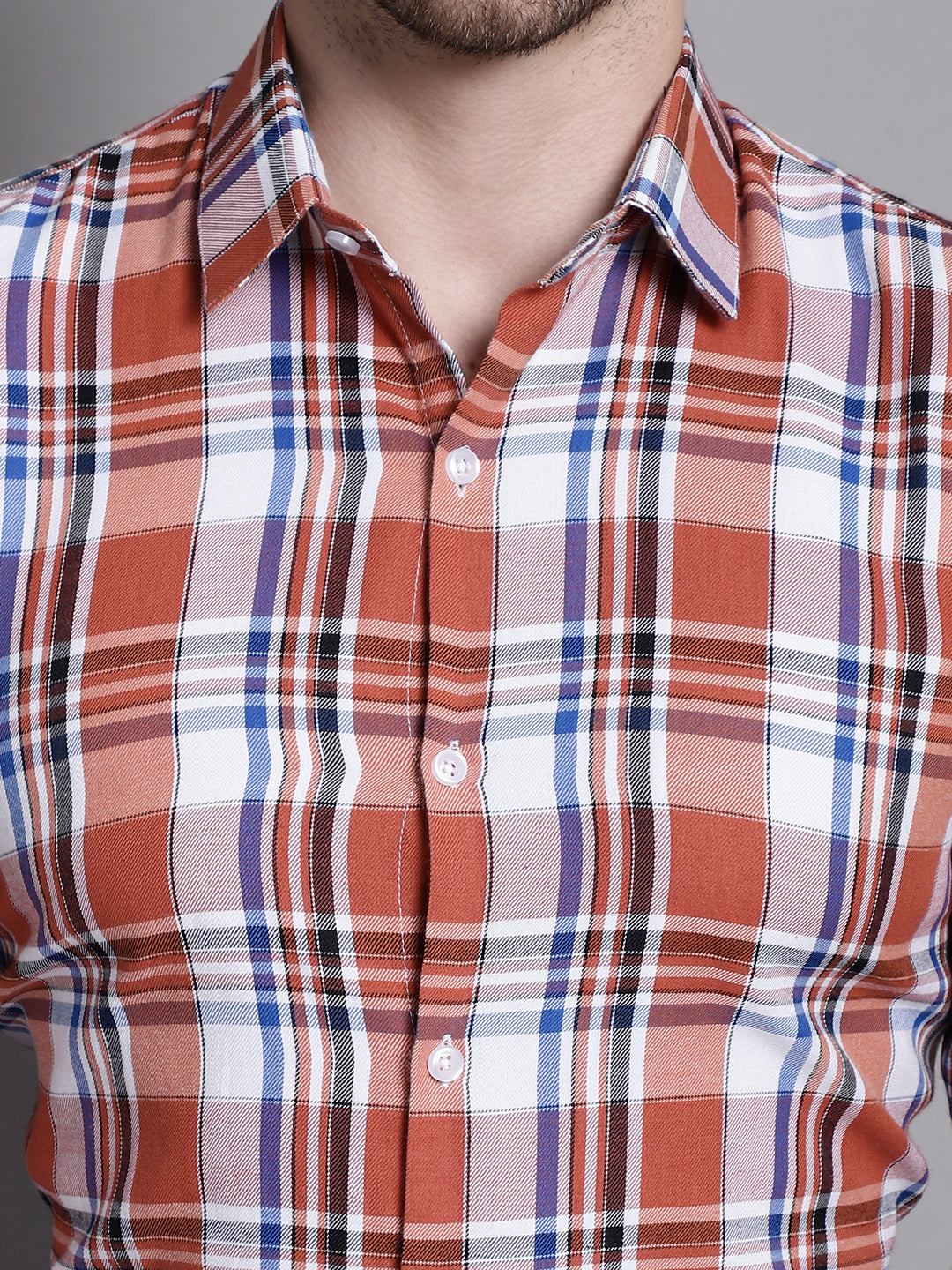 Jainish Men's Classic Checks Formal Shirt - Brown | Grocsy