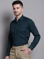 Jainish Men's Classic Checks Formal Shirt - Green | Grocsy