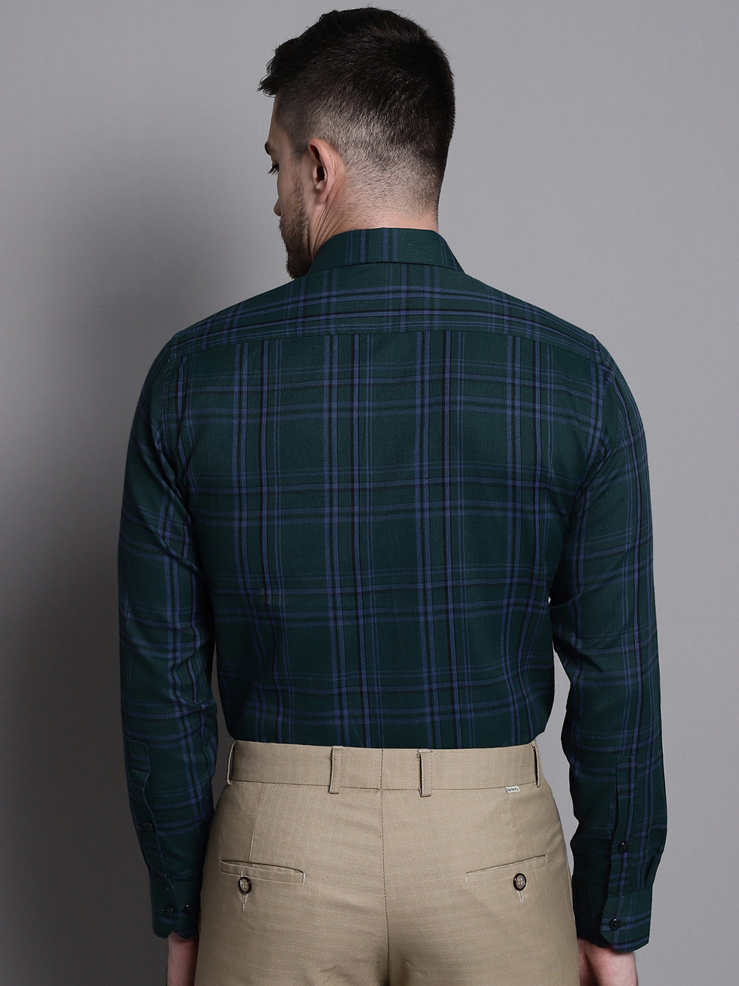 Jainish Men's Classic Checks Formal Shirt - Green | Grocsy