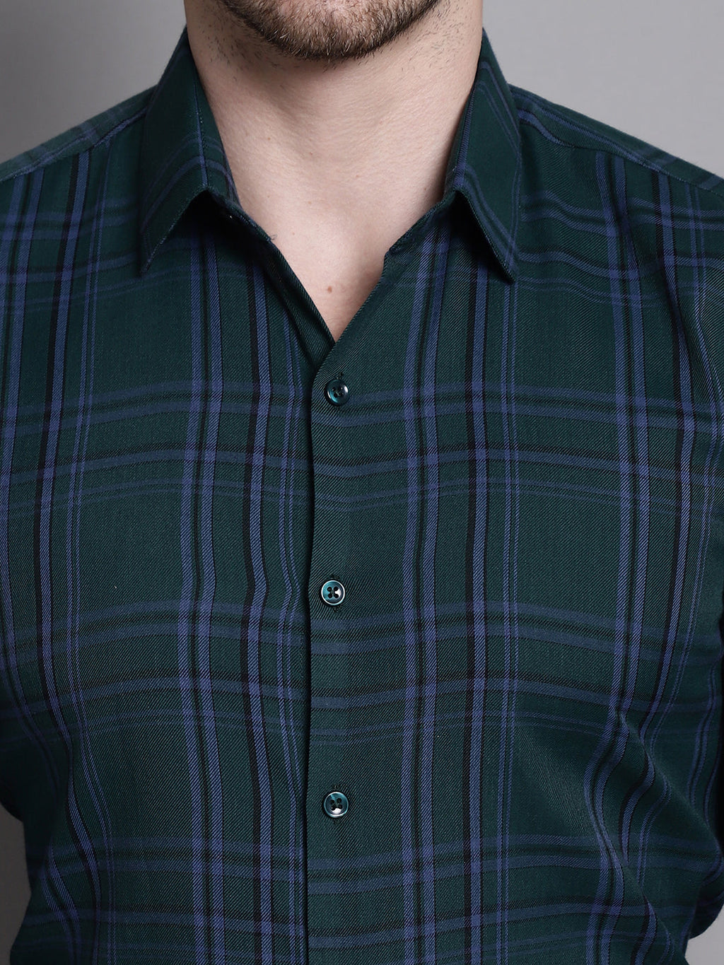 Jainish Men's Classic Checks Formal Shirt - Green | Grocsy