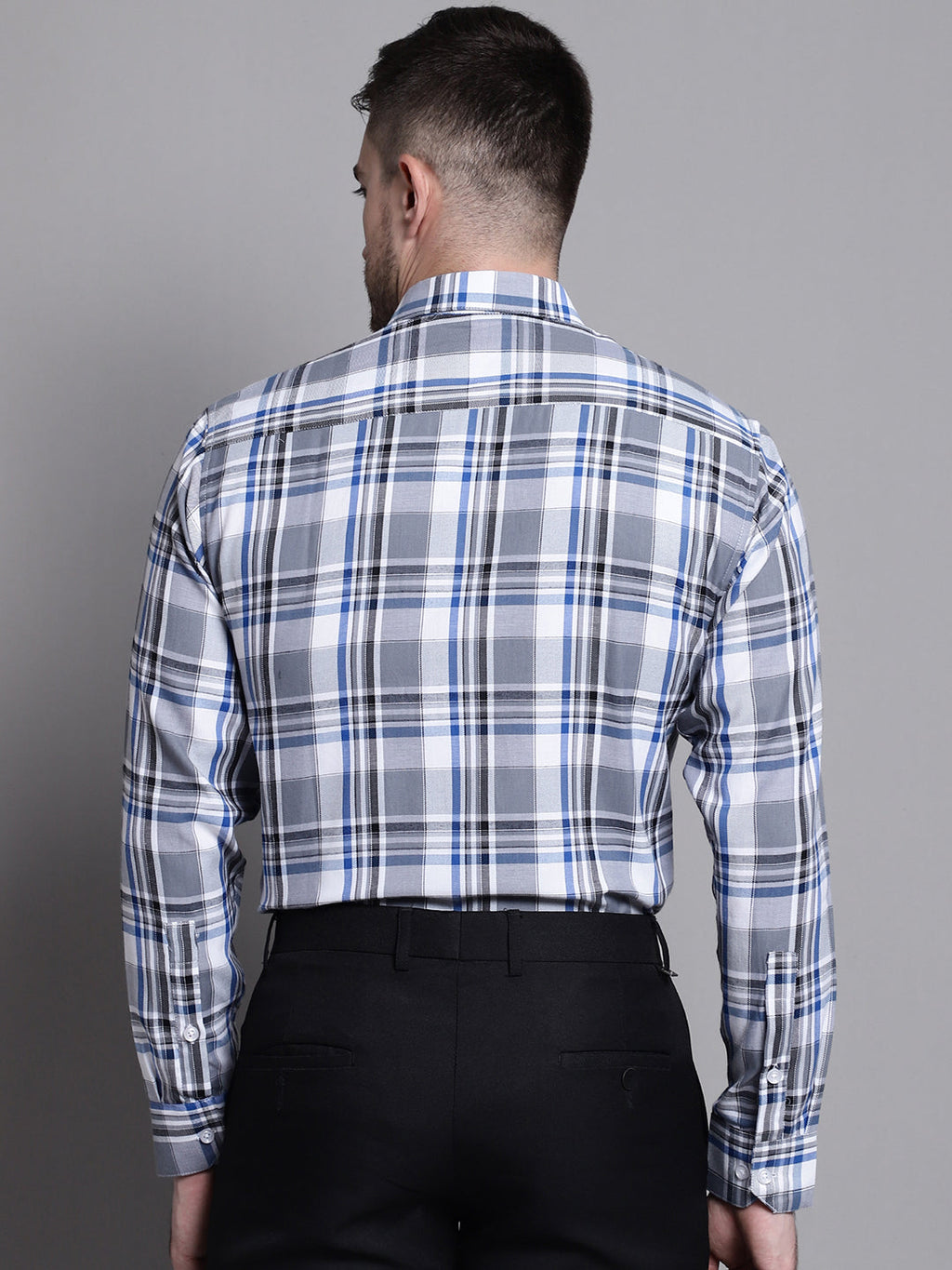 Jainish Men's Classic Checks Formal Shirt - Grey | Grocsy