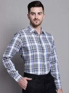 Jainish Men's Classic Checks Formal Shirt - Grey | Grocsy