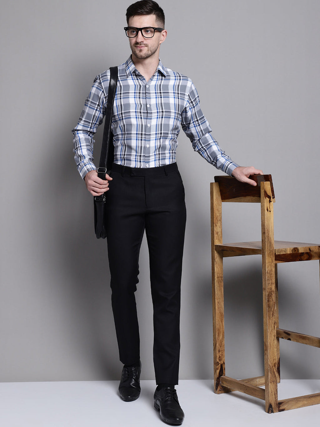 Jainish Men's Classic Checks Formal Shirt - Grey | Grocsy