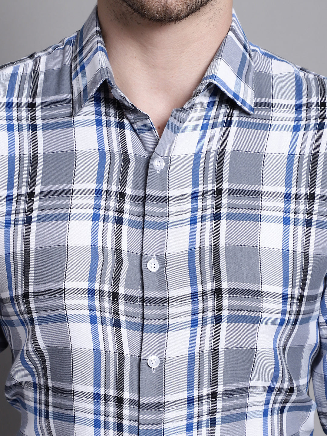 Jainish Men's Classic Checks Formal Shirt - Grey | Grocsy