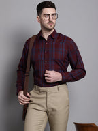 Jainish Men's Classic Checks Formal Shirt - Maroon | Grocsy