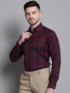 Jainish Men's Classic Checks Formal Shirt - Maroon | Grocsy