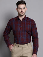 Jainish Men's Classic Checks Formal Shirt - Maroon | Grocsy