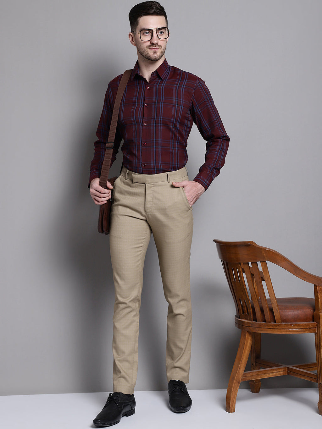 Jainish Men's Classic Checks Formal Shirt - Maroon | Grocsy