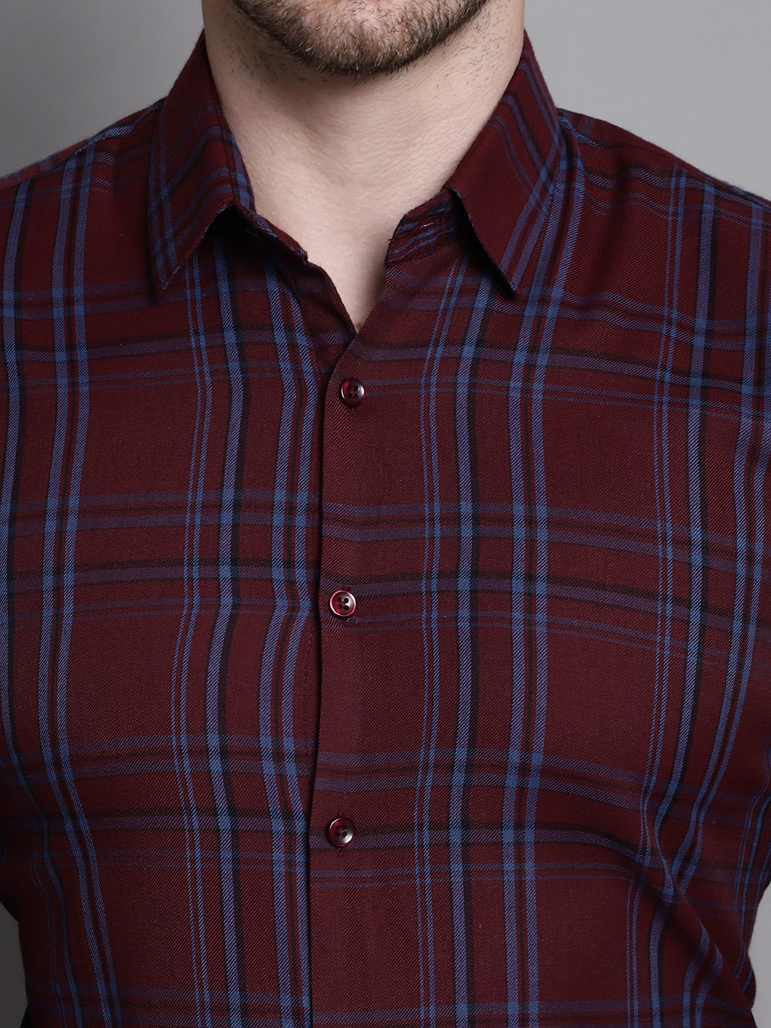 Jainish Men's Classic Checks Formal Shirt - Maroon | Grocsy