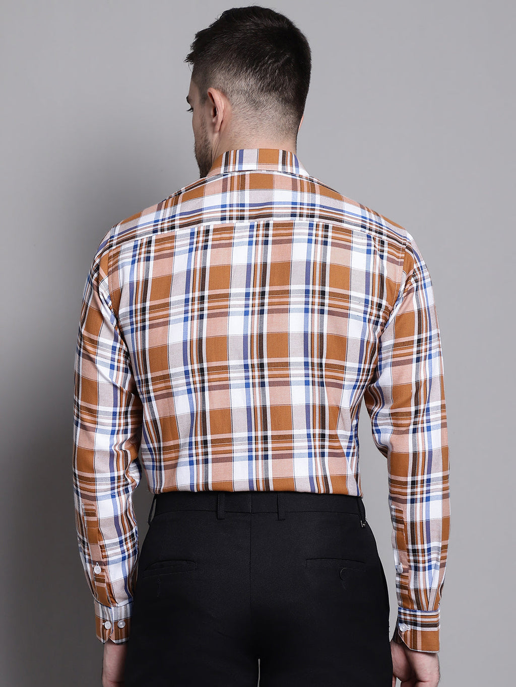 Jainish Men's Classic Checks Formal Shirt - Orange | Grocsy