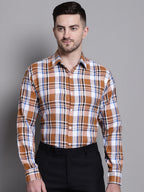 Jainish Men's Classic Checks Formal Shirt - Orange | Grocsy