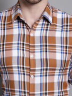 Jainish Men's Classic Checks Formal Shirt - Orange | Grocsy