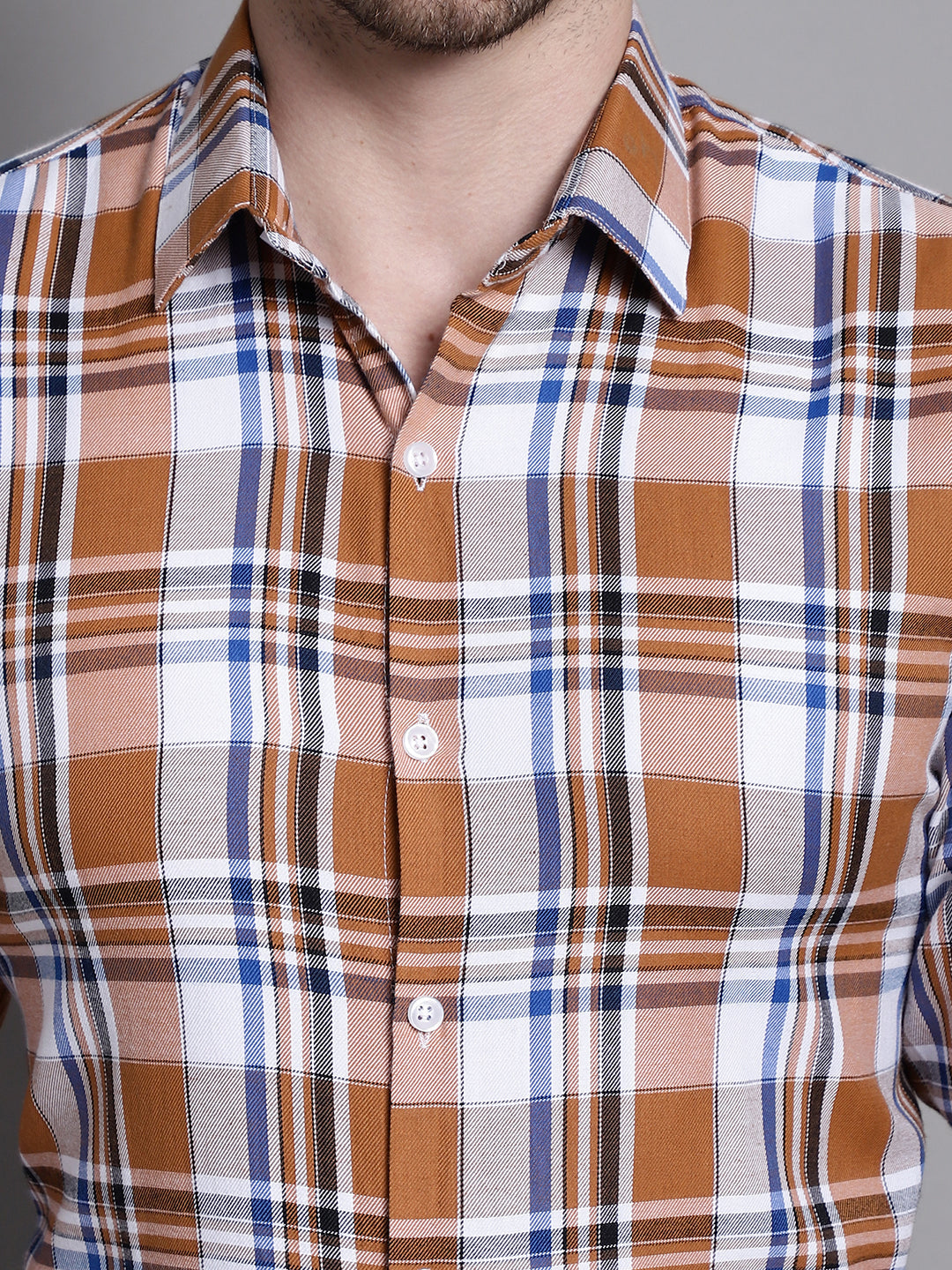Jainish Men's Classic Checks Formal Shirt - Orange | Grocsy