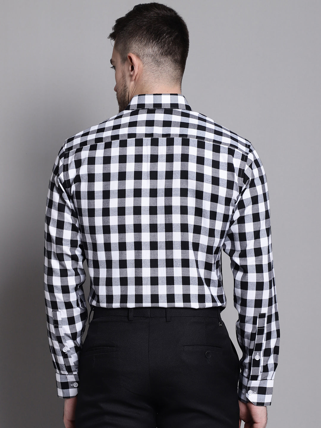 Jainish Men's Buffalo Check Formal Shirt - Black | Grocsy