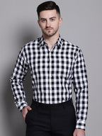 Jainish Men's Buffalo Check Formal Shirt - Black | Grocsy