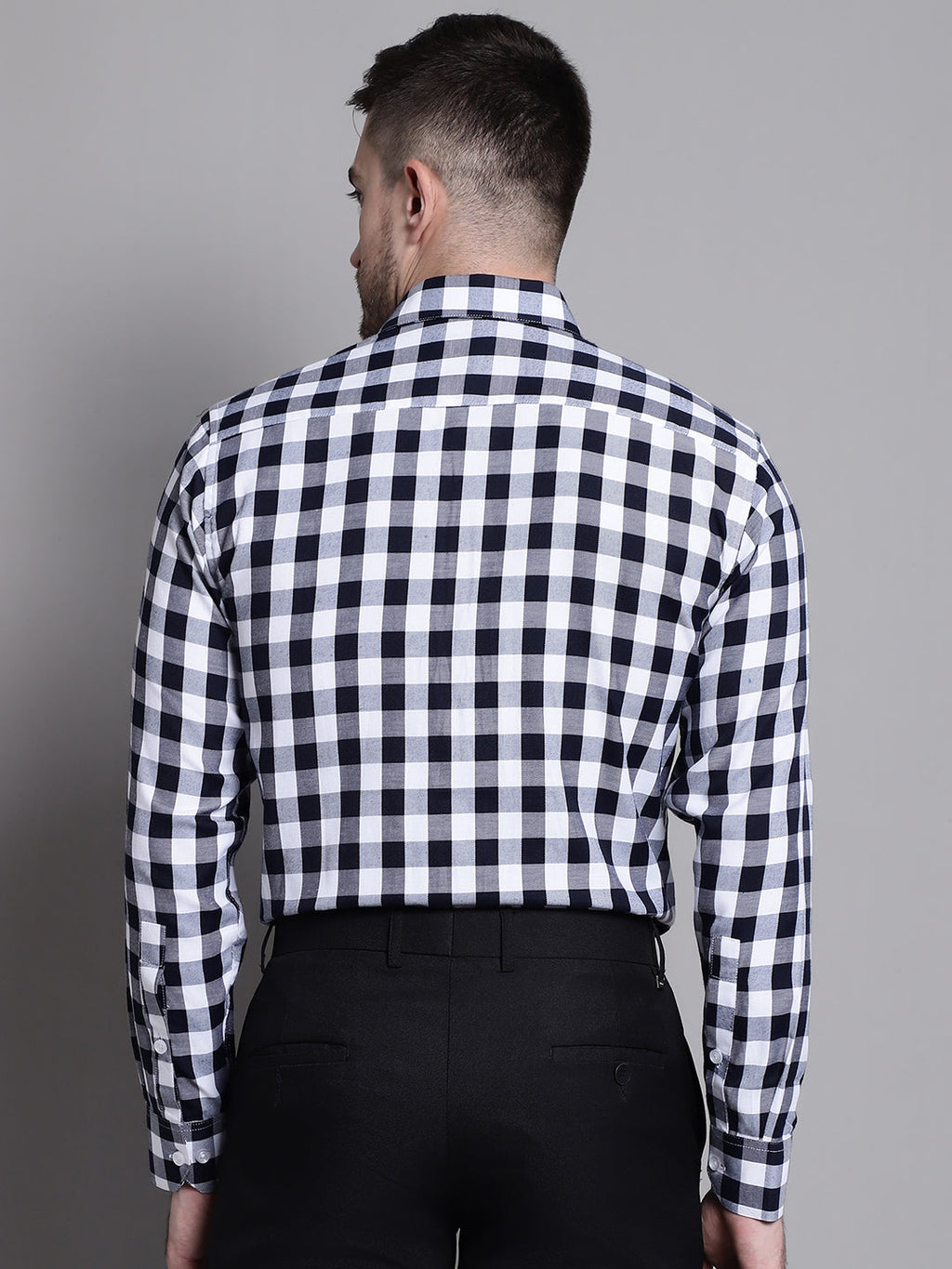 Jainish Men's Buffalo Check Formal Shirt - Navy Blue | Grocsy