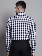 Jainish Men's Buffalo Check Formal Shirt - Navy Blue | Grocsy