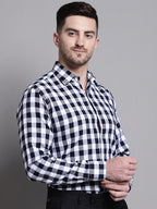 Jainish Men's Buffalo Check Formal Shirt - Navy Blue | Grocsy