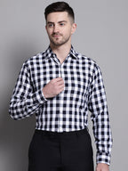Jainish Men's Buffalo Check Formal Shirt - Navy Blue | Grocsy