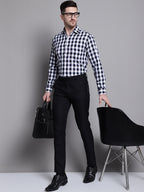 Jainish Men's Buffalo Check Formal Shirt - Navy Blue | Grocsy