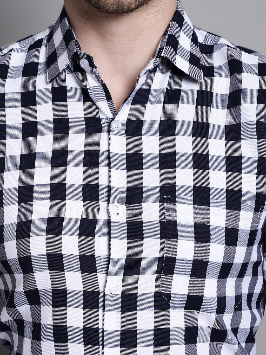 Jainish Men's Buffalo Check Formal Shirt - Navy Blue | Grocsy
